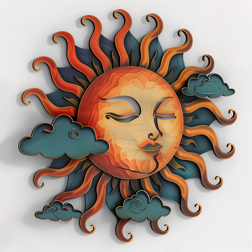 Colorful Sunburst and Cloud Metal Wall Art, Celestial Sky Decor for Patio