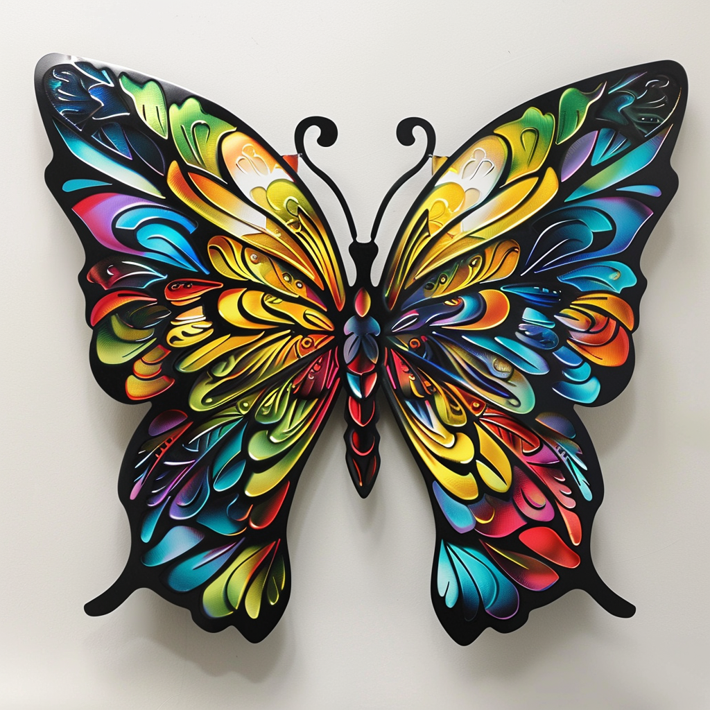 Colorful Butterfly Metal Wall Art, Floral Garden Decor for Patio