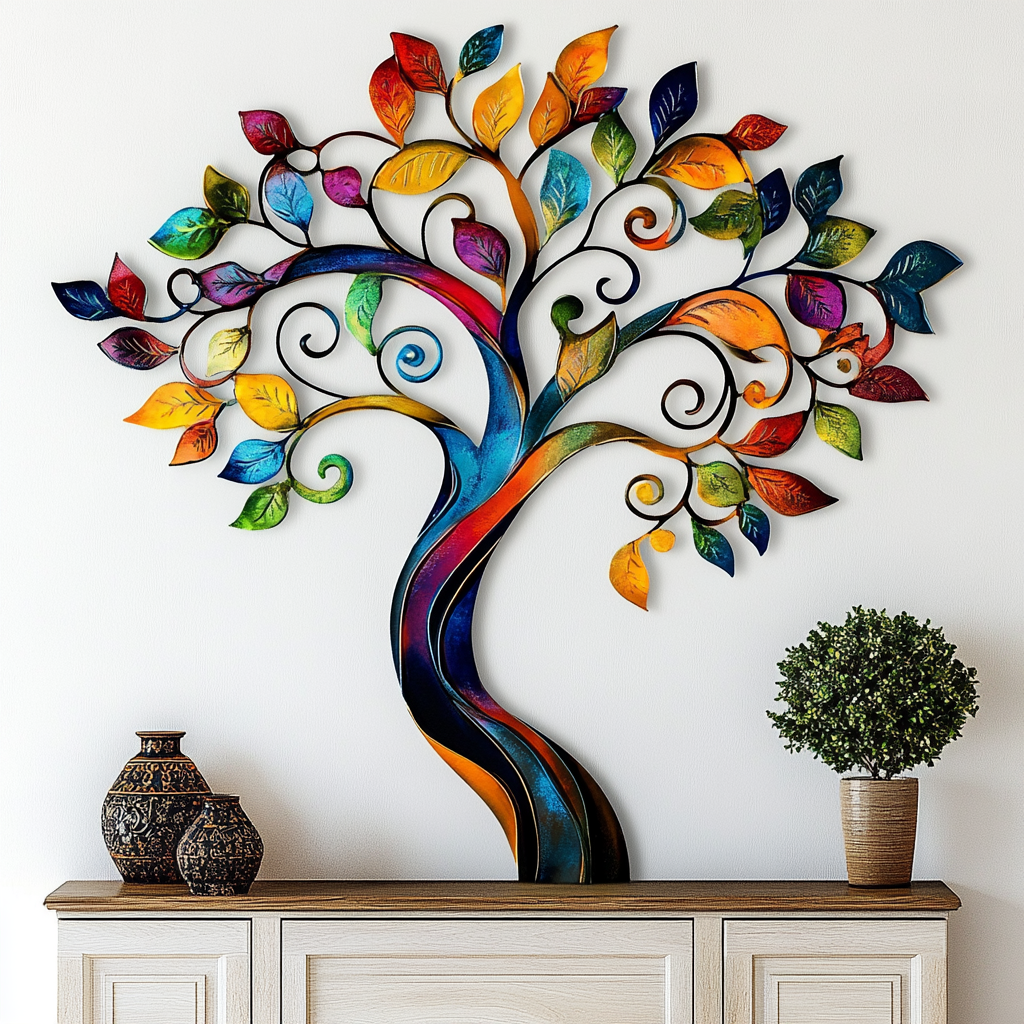 Colorful Tree of Life Metal Wall Art, Spiritual Nature Decor for Patio & Garden