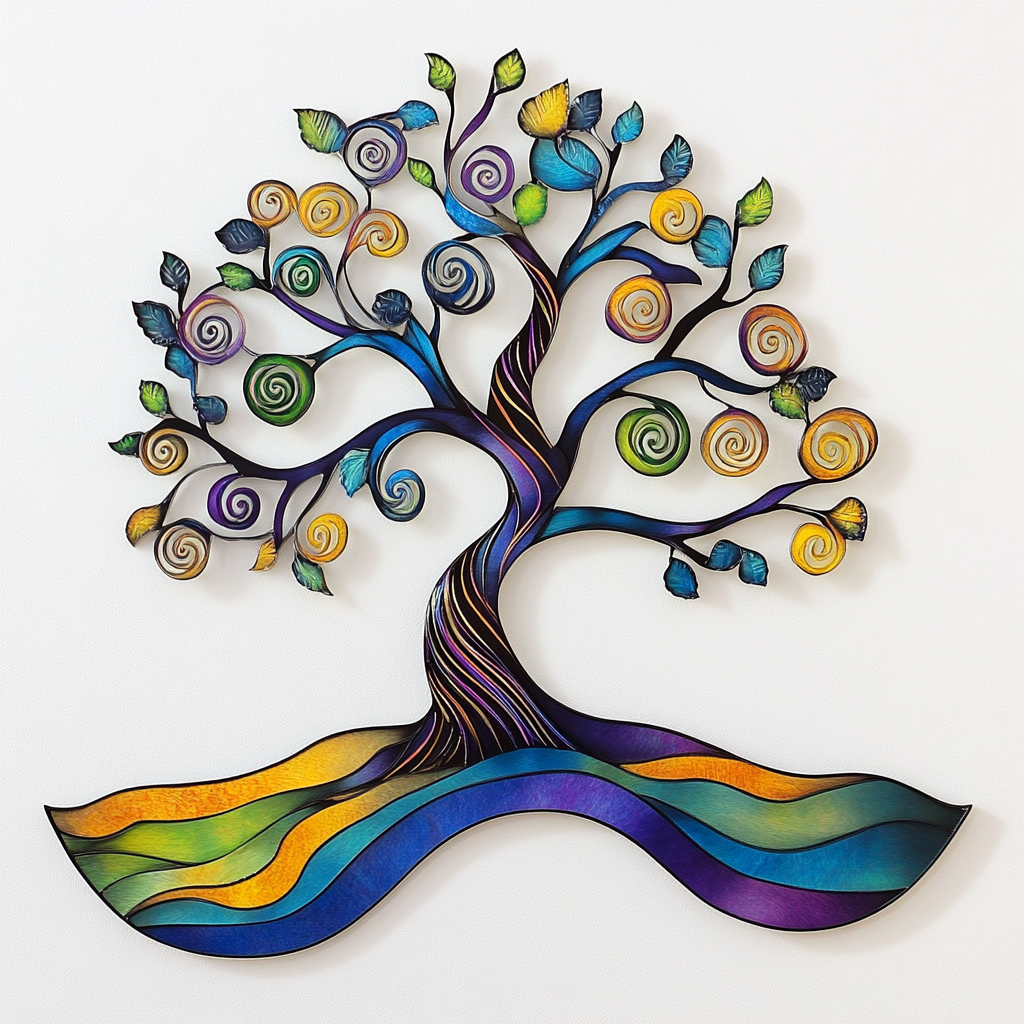 Colorful Tree of Life Metal Wall Art, Spiritual Nature Decor for Patio & Garden