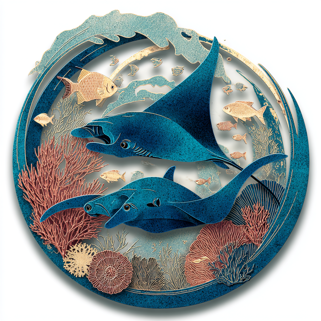 Colorful Blue Ray Metal Wall Art, Coastal Ocean Decor for Patio & Garden