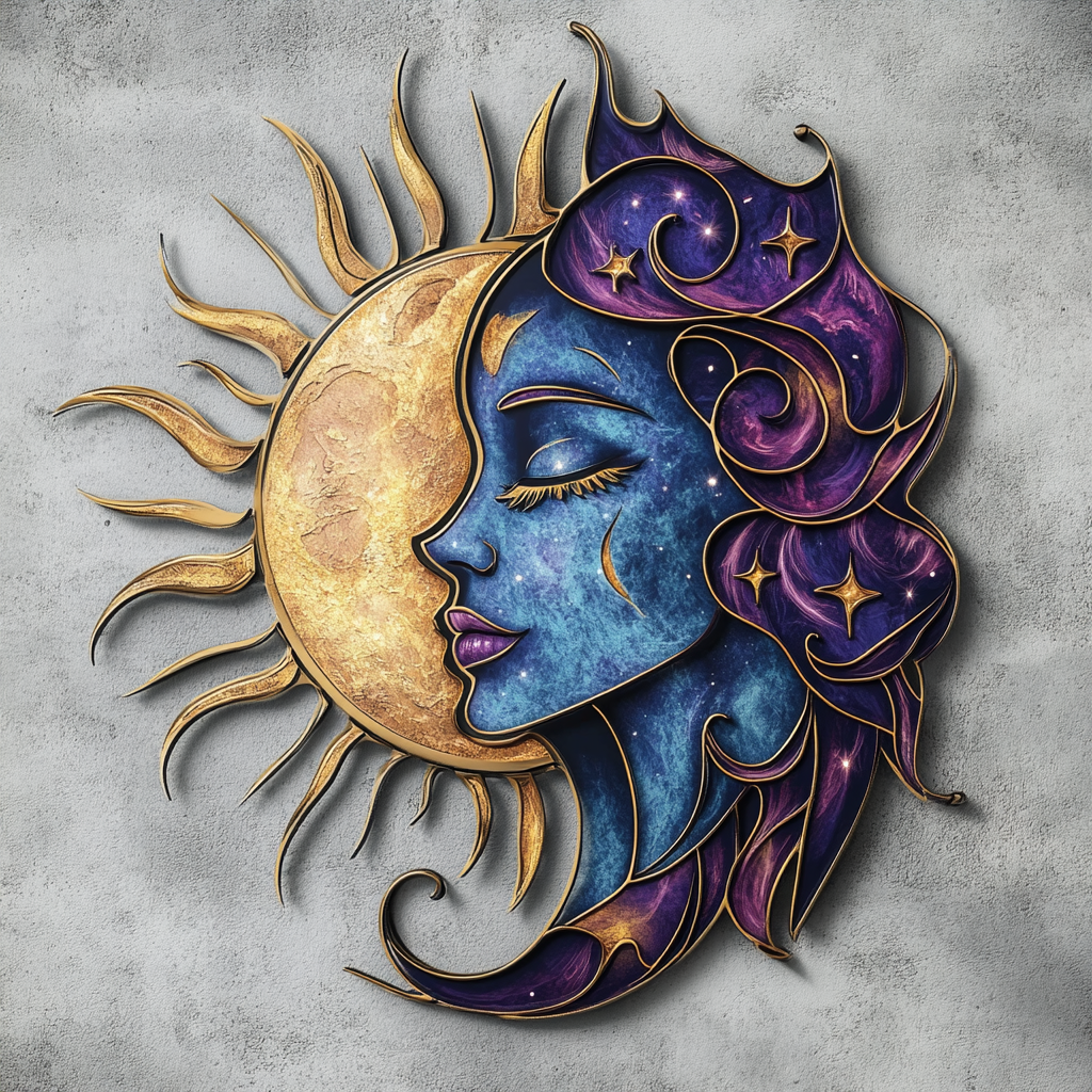 Sun Moon Celestial Metal Wall Art, Colorful Boho Decor for Patio & Garden