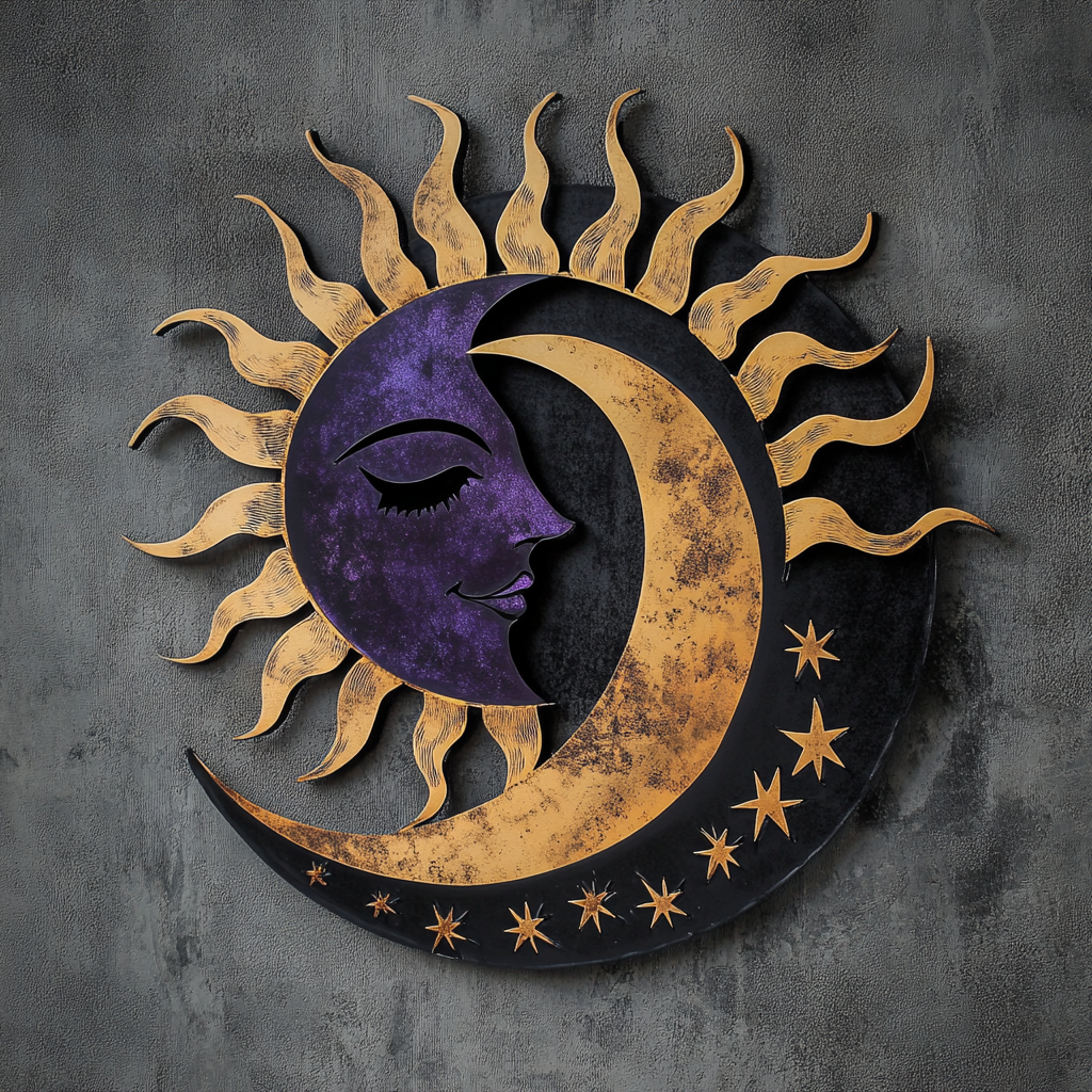Sun Moon Celestial Metal Wall Art, Colorful Boho Decor for Patio & Garden V1