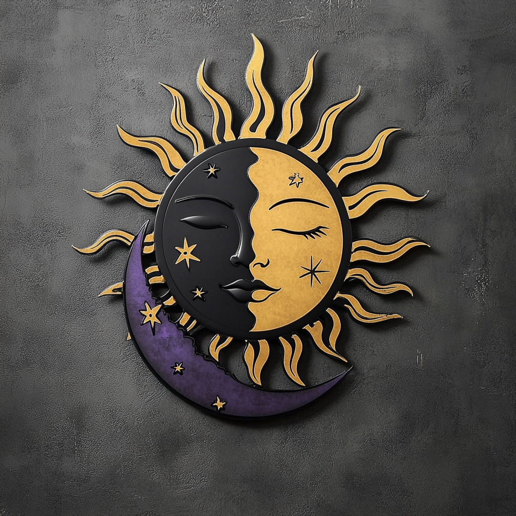 Sun Moon Celestial Metal Wall Art, Colorful Boho Decor for Patio & Garden V1