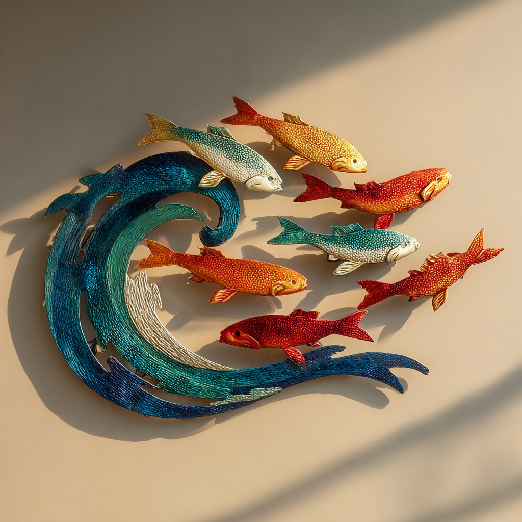 Colorful School Of Fish Summer Beach Metal Wall Art Coastal Ocean Outdoor Wall Decor
