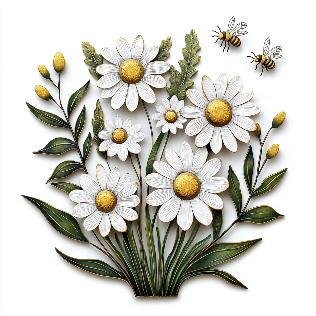 Daisy Bee Metal Wall Art, Cottagecore Floral Decor for Patio & Garden