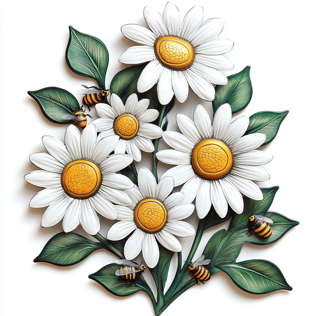 Daisy Bee Metal Wall Art, Cottagecore Floral Decor for Patio & Garden
