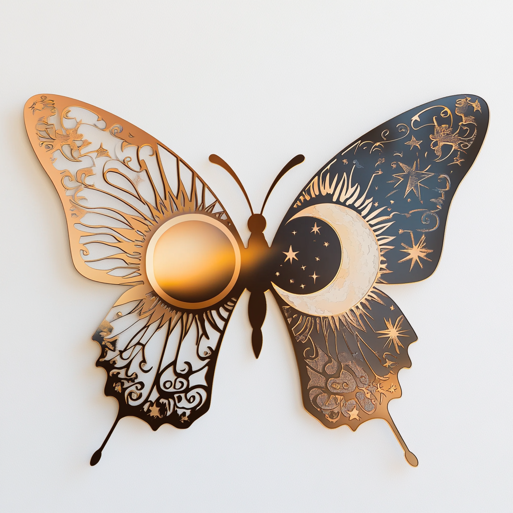 Colorful Butterfly Sun Moon Metal Wall Art, Celestial Boho Decor for Patio & Garden