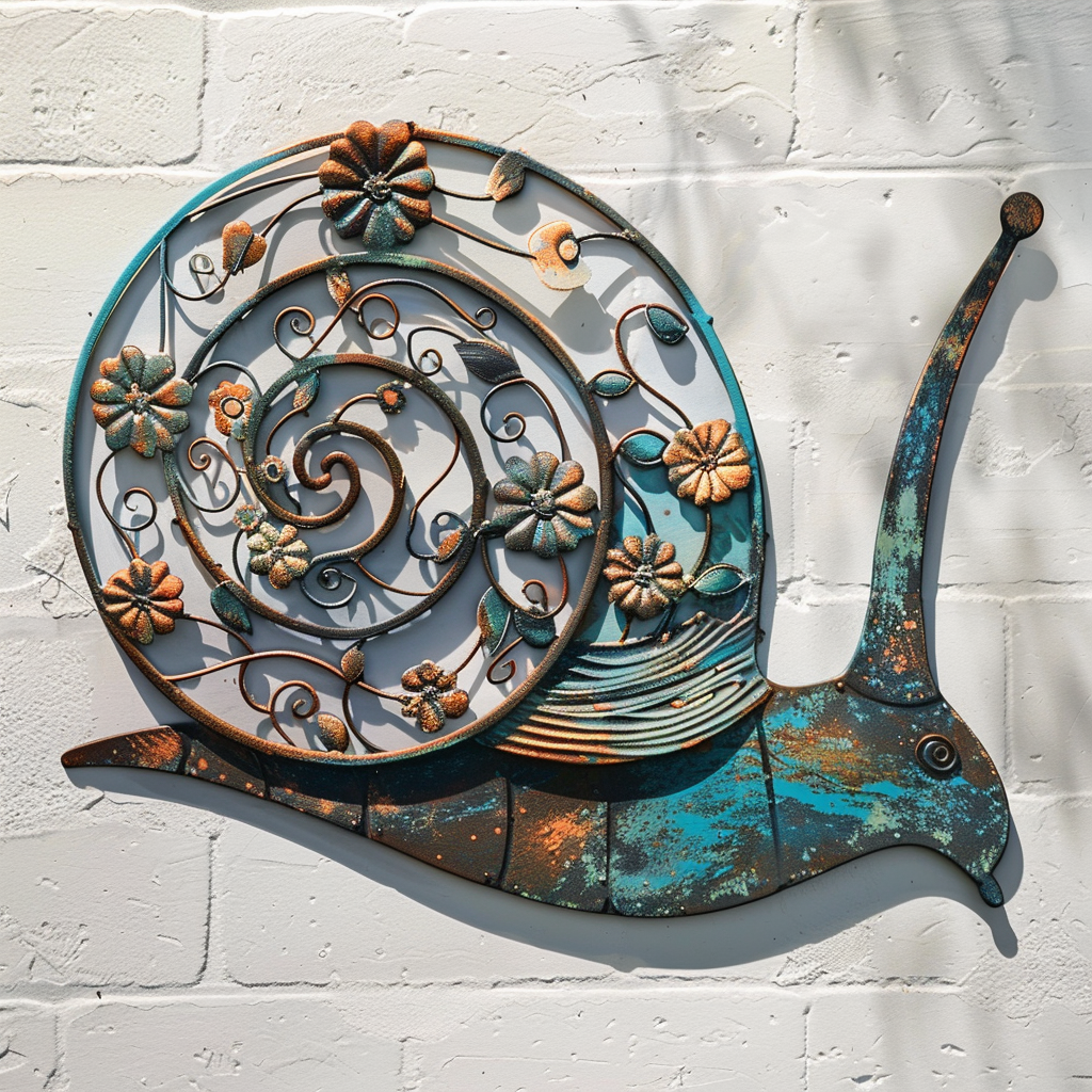 Floral Snail Metal Wall Art – Garden Animal Decor, Cottagecore Outdoor Sign