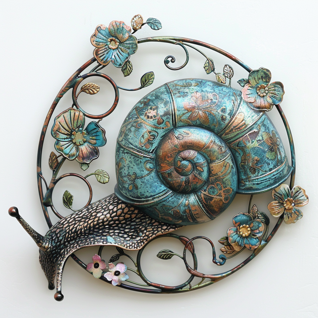 Floral Snail Metal Wall Art – Garden Animal Decor, Cottagecore Outdoor Sign