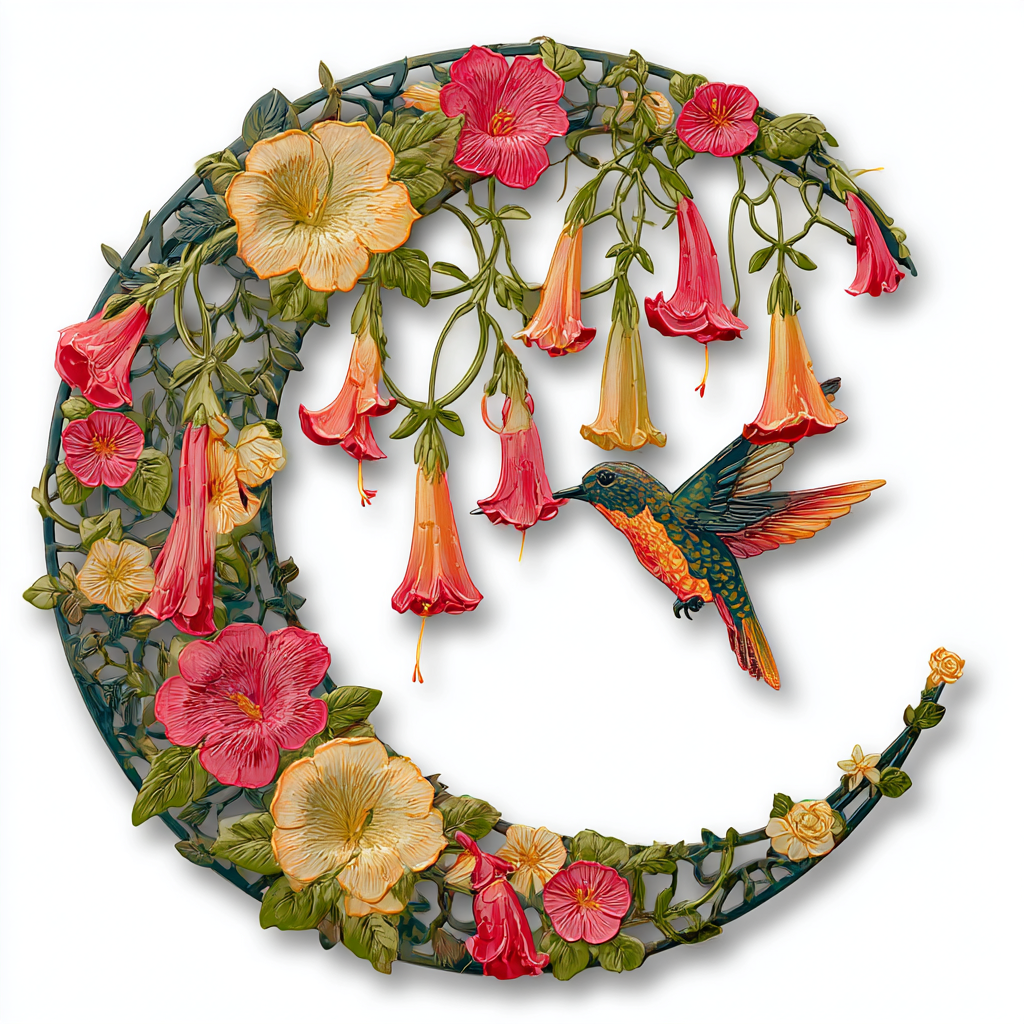 Hummingbird Flower Metal Wall Art Colorful Garden Outdoor Decor