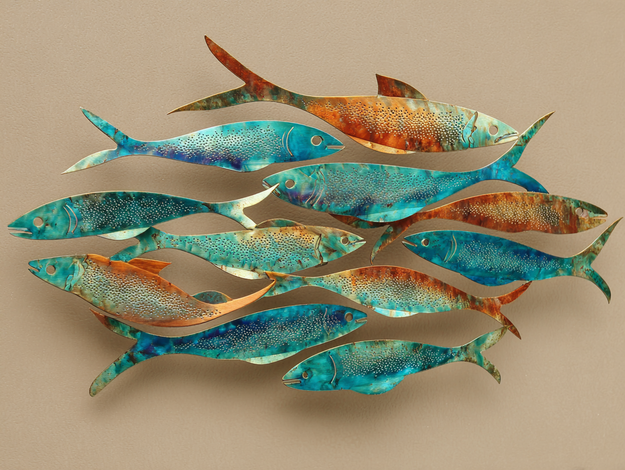 Colorful School Of Fish Summer Beach Metal Wall Art Coastal Ocean Outdoor Wall Decor