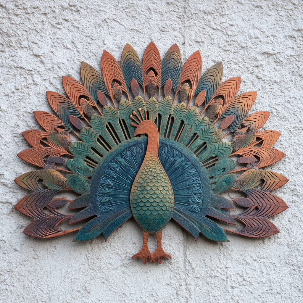 Peacock Metal Wall Art – Colorful Bird Garden Decor, Tropical Outdoor Sign V4