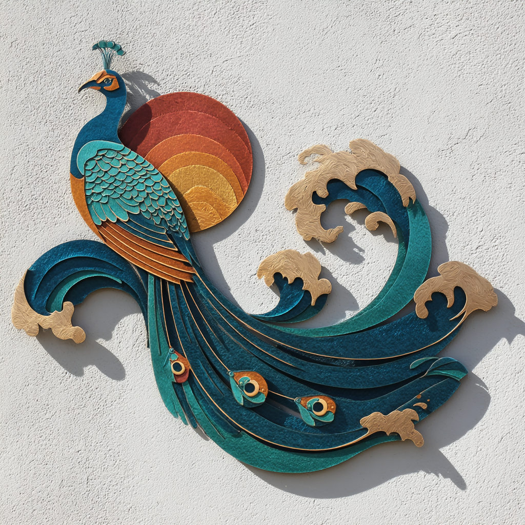 Peacock Metal Wall Art – Colorful Bird Garden Decor, Tropical Outdoor Sign V3