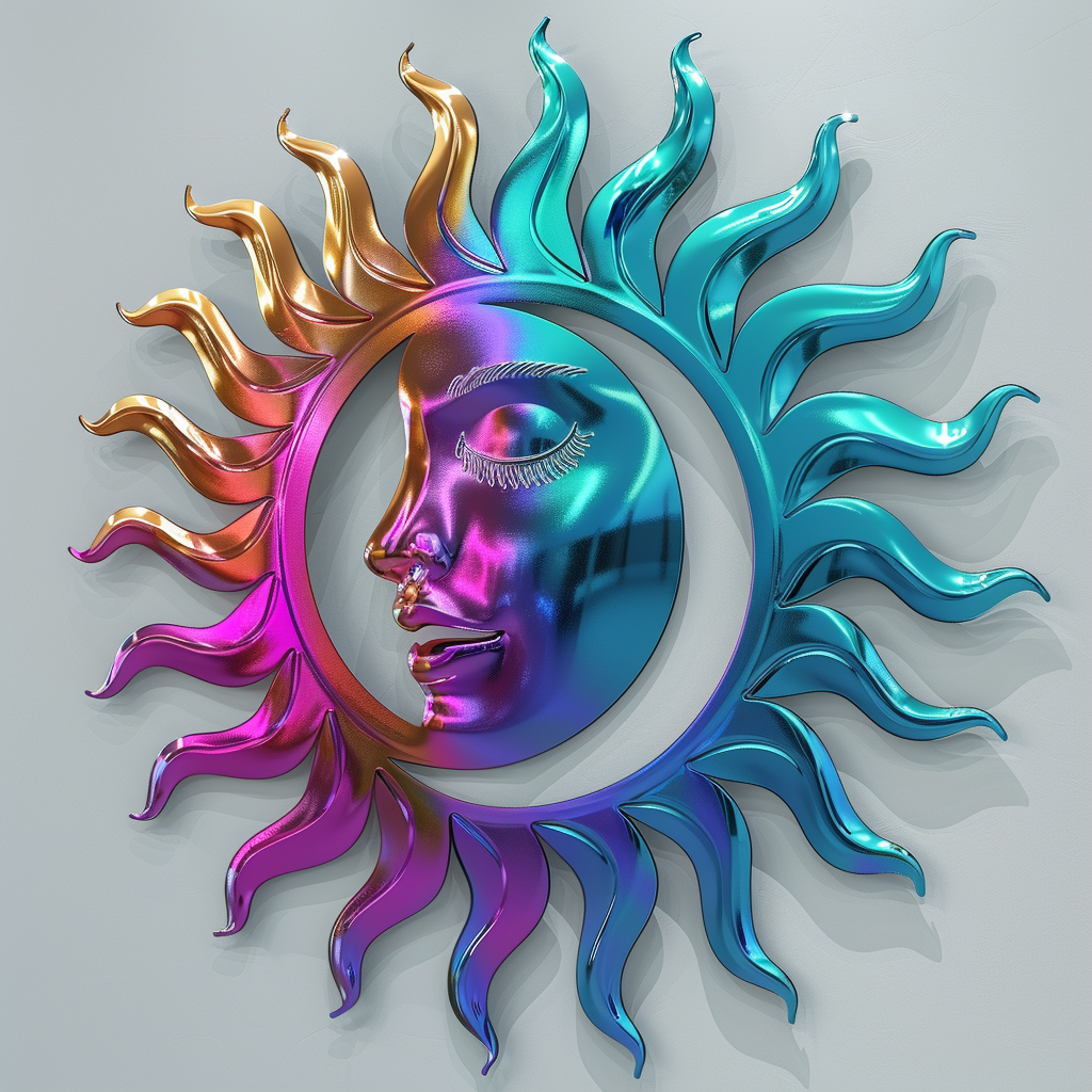 Colorful Sun and Moon Face Metal Wall Art, Celestial Boho Decor for Patio