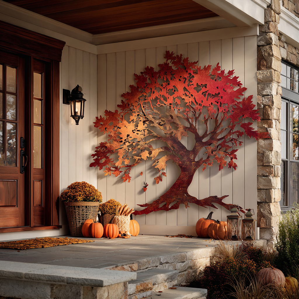 Autumn Tree Metal Wall Decor, Fall Tree Wall Art