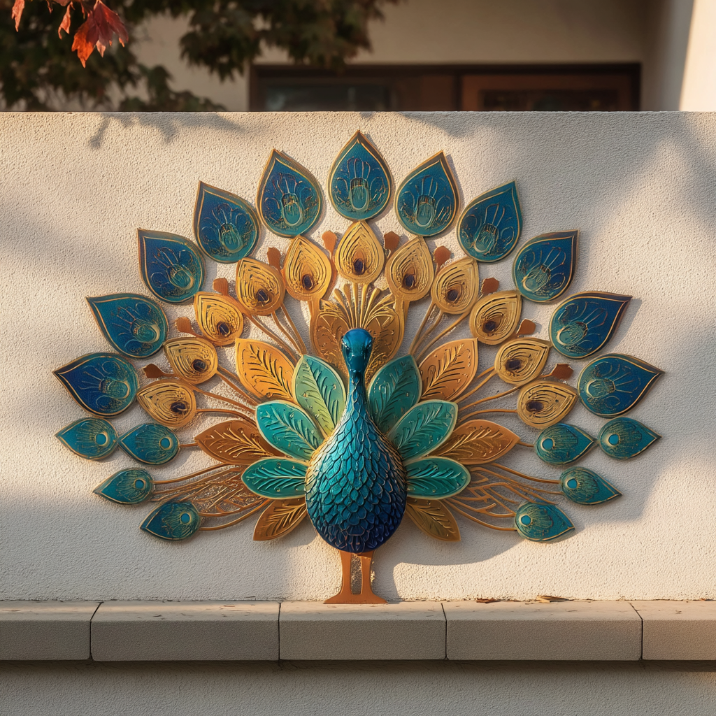 Peacock Metal Wall Art – Colorful Bird Garden Decor, Tropical Outdoor Sign V2