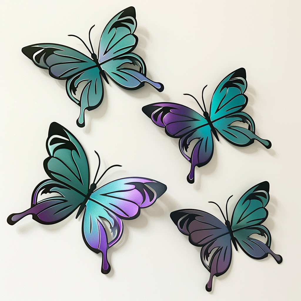 Butterfly Set Metal Wall Art – Colorful Garden Decor, Floral Nature Wall Sign