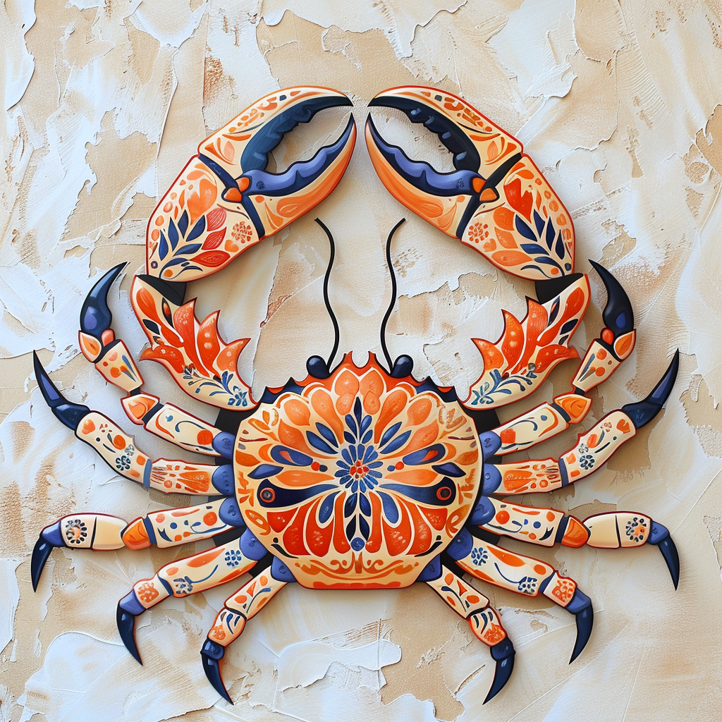Talavera Blue Crab Metal Wall Art, Coastal Beach Decor for Patio