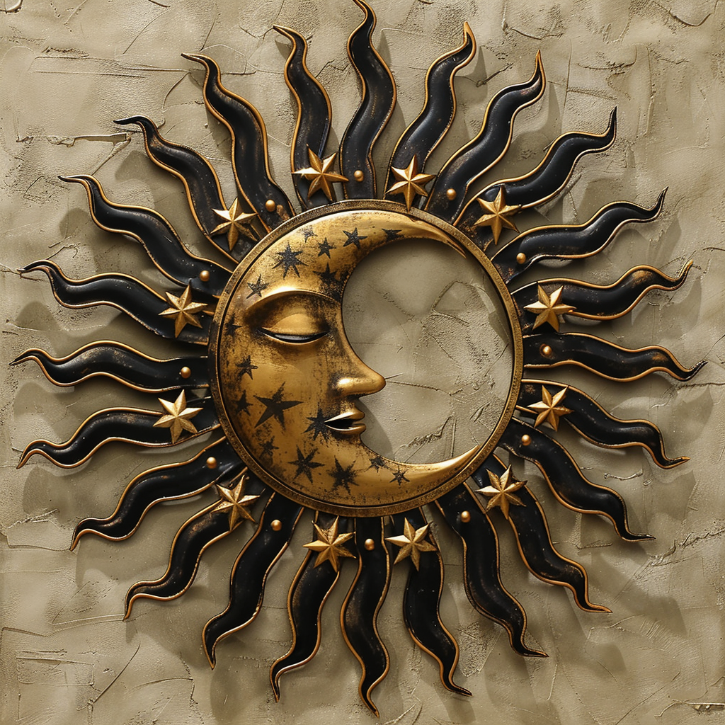 Vintage Celestial Sun Moon Metal Wall Art – Rustic Cosmic Garden Decor Sign