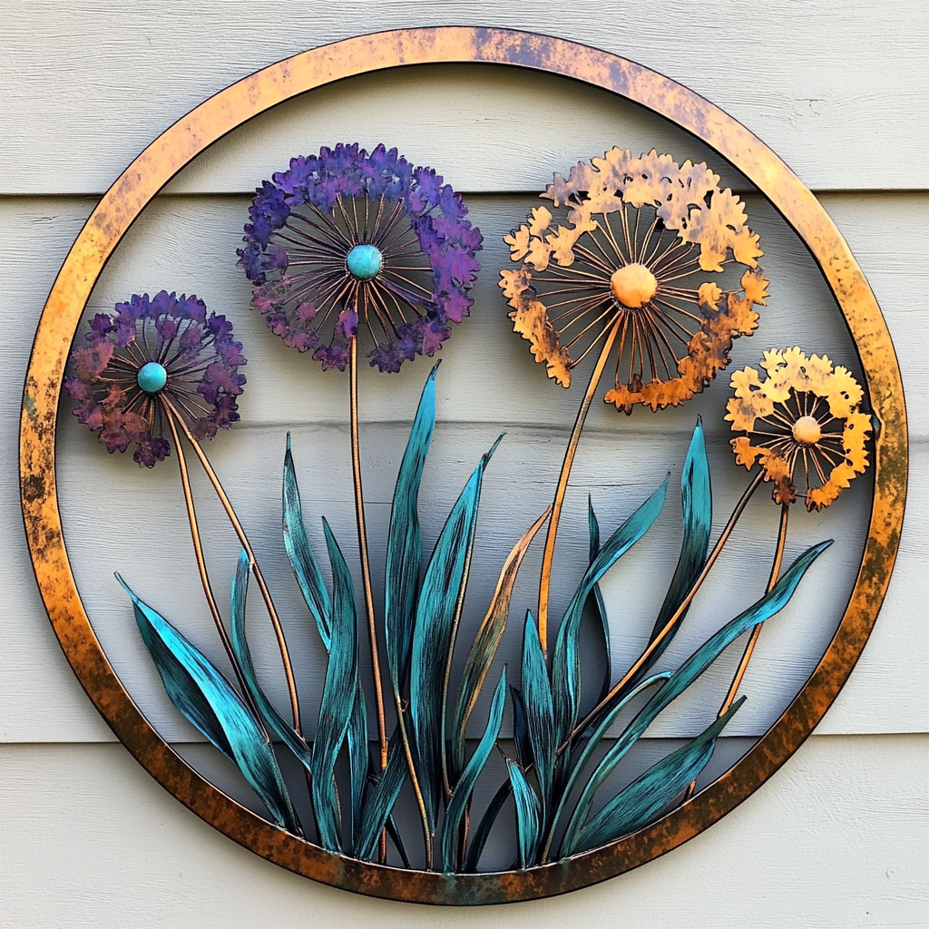 Colorful Dandelion Metal Wall Art, Botanical Garden Decor for Patio