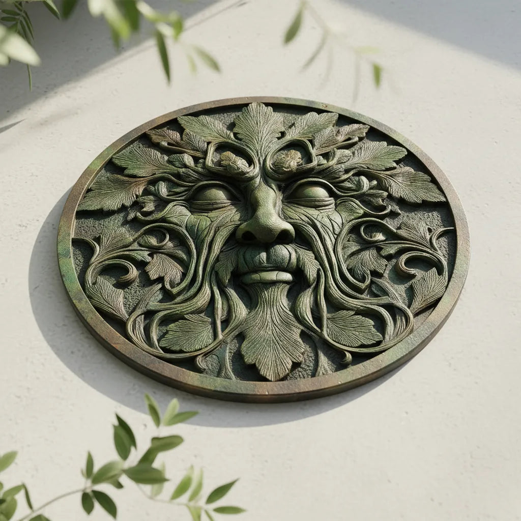 Green Man Face Metal Wall Art – UV Printed Aluminum Forest Spirit Garden Decor Indoor Outdoor