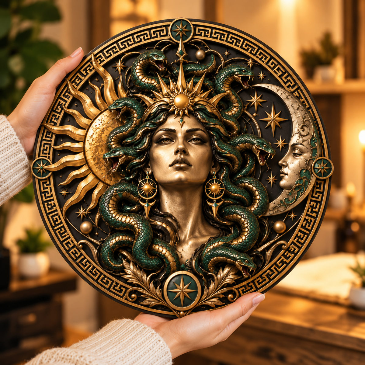 Medusa Solar Lunar Metal Sign, Wall Art, Mythology Decor