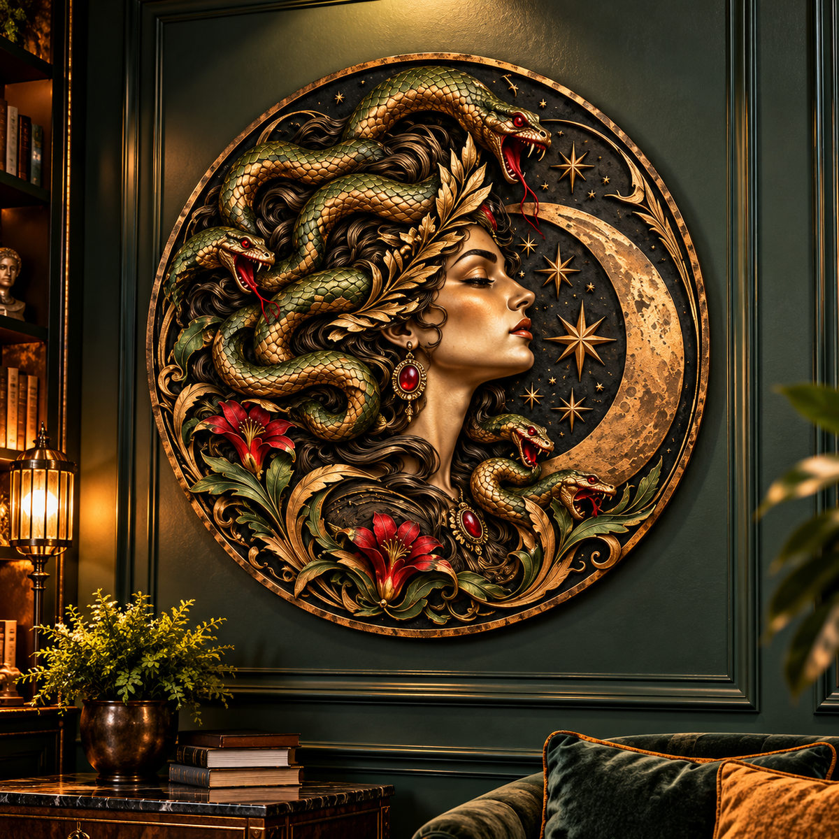 Medusa Moon Goddess Metal Wall Decor Greek Mythology Art, Home Decor Gift
