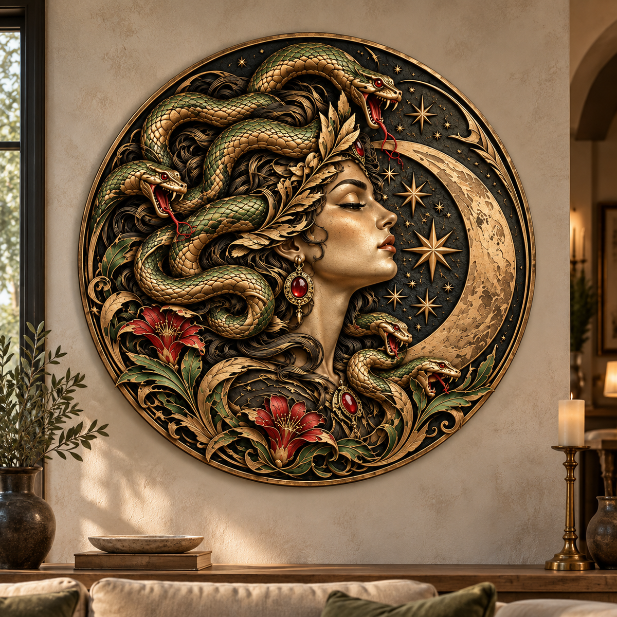 Medusa Moon Goddess Metal Wall Decor Greek Mythology Art, Home Decor Gift