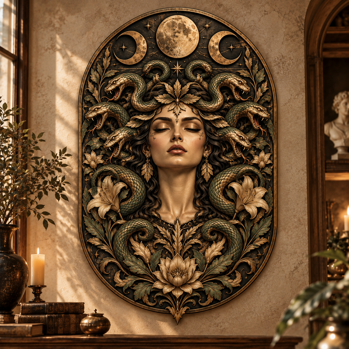 Medusa Triple Moon Metal Wall Decor Celestial Art