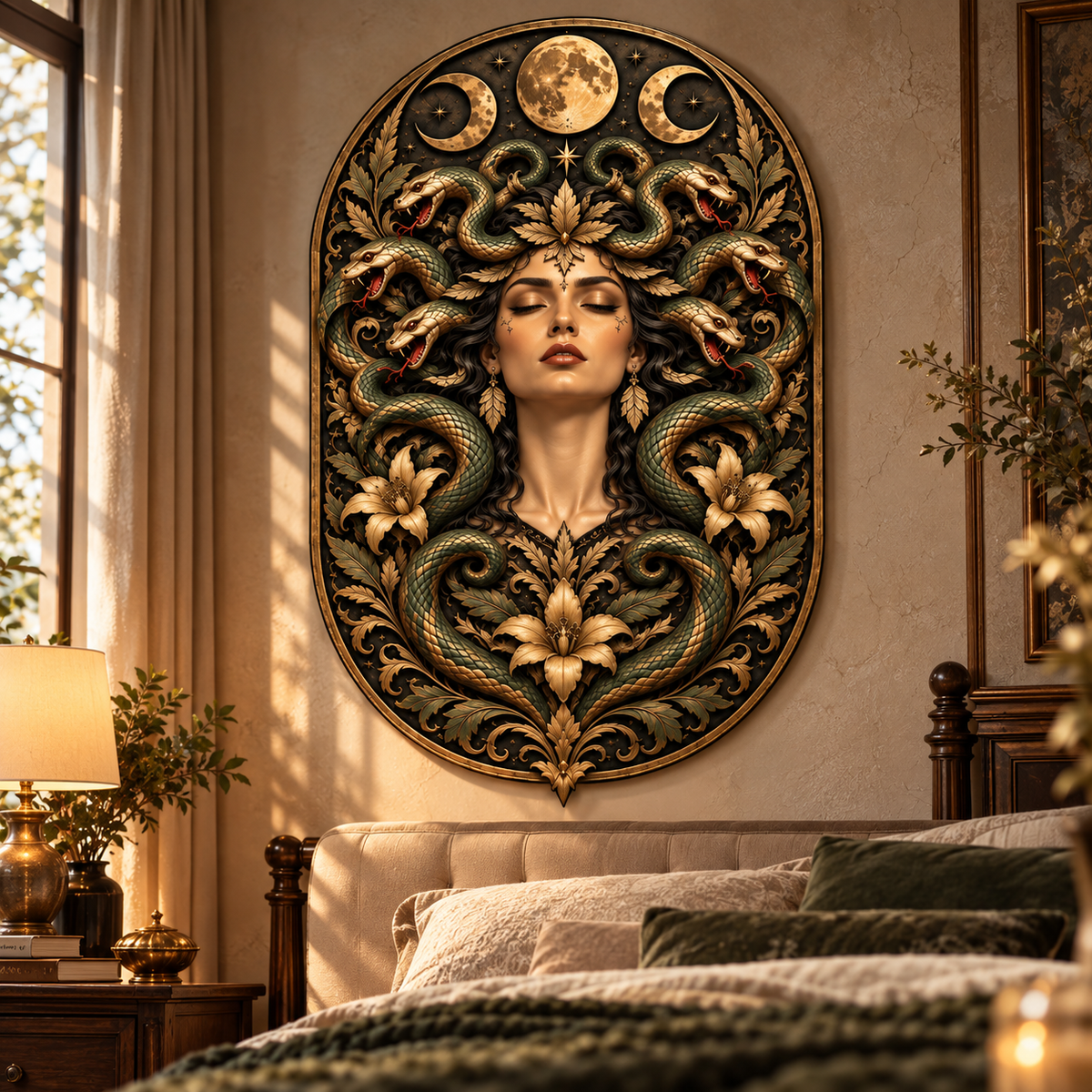 Medusa Triple Moon Metal Wall Decor Celestial Art