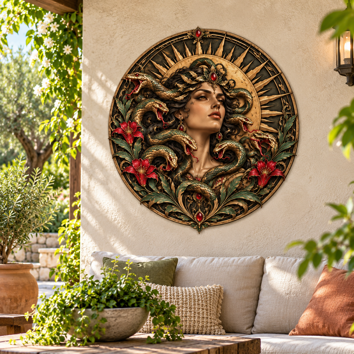 Solar Medusa Metal Sign, Garden Decor, Home Accent, Unique Gift