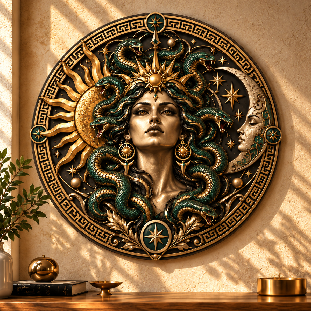 Medusa Solar Lunar Metal Sign, Wall Art, Mythology Decor