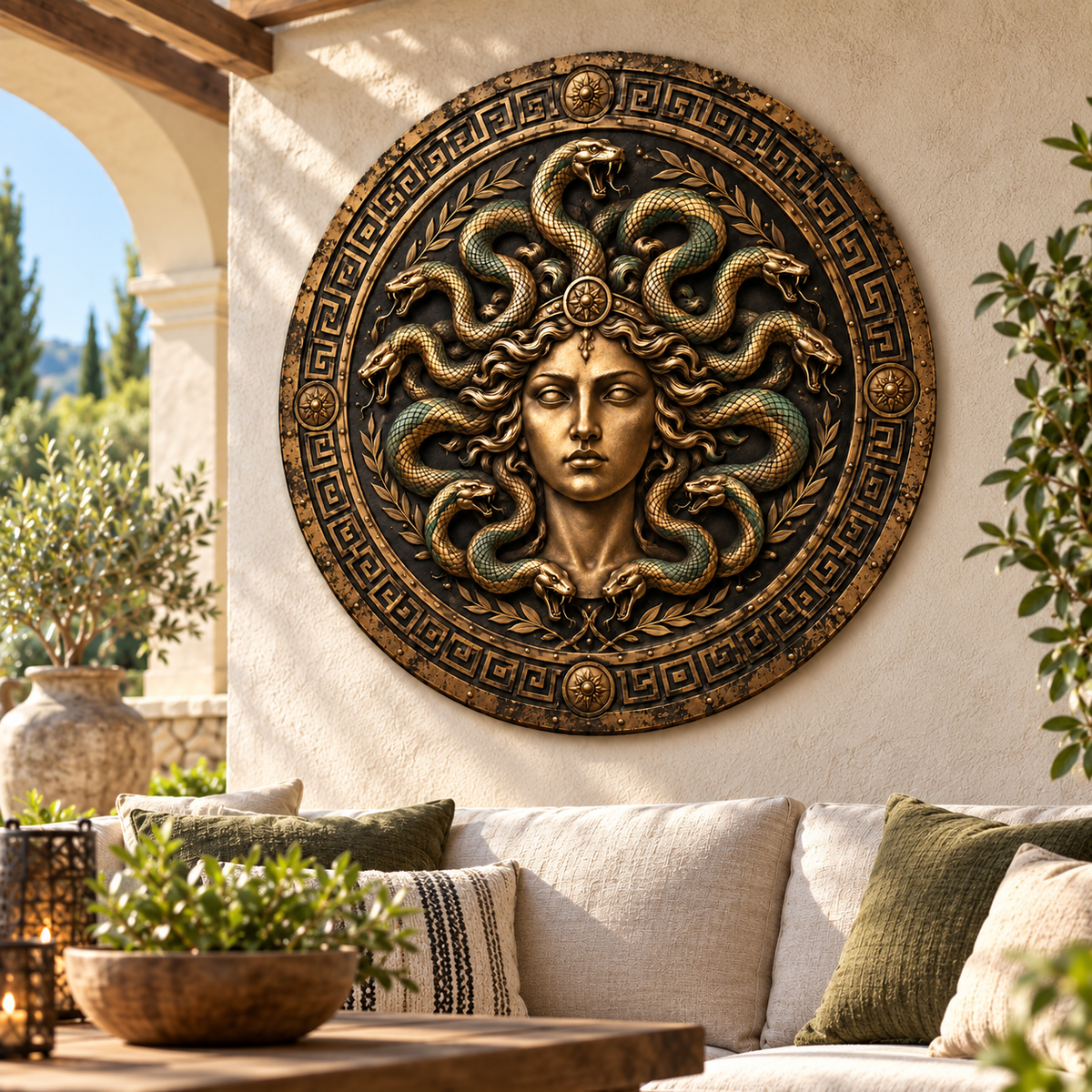 Medusa Gorgon Shield Wall Decor, Metal Sign Art, Home Decoration