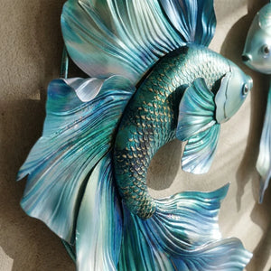 Blue Betta Fish Metal Wall Art – UV Printed Aluminum Coastal Decor Yin Yang Indoor Outdoor